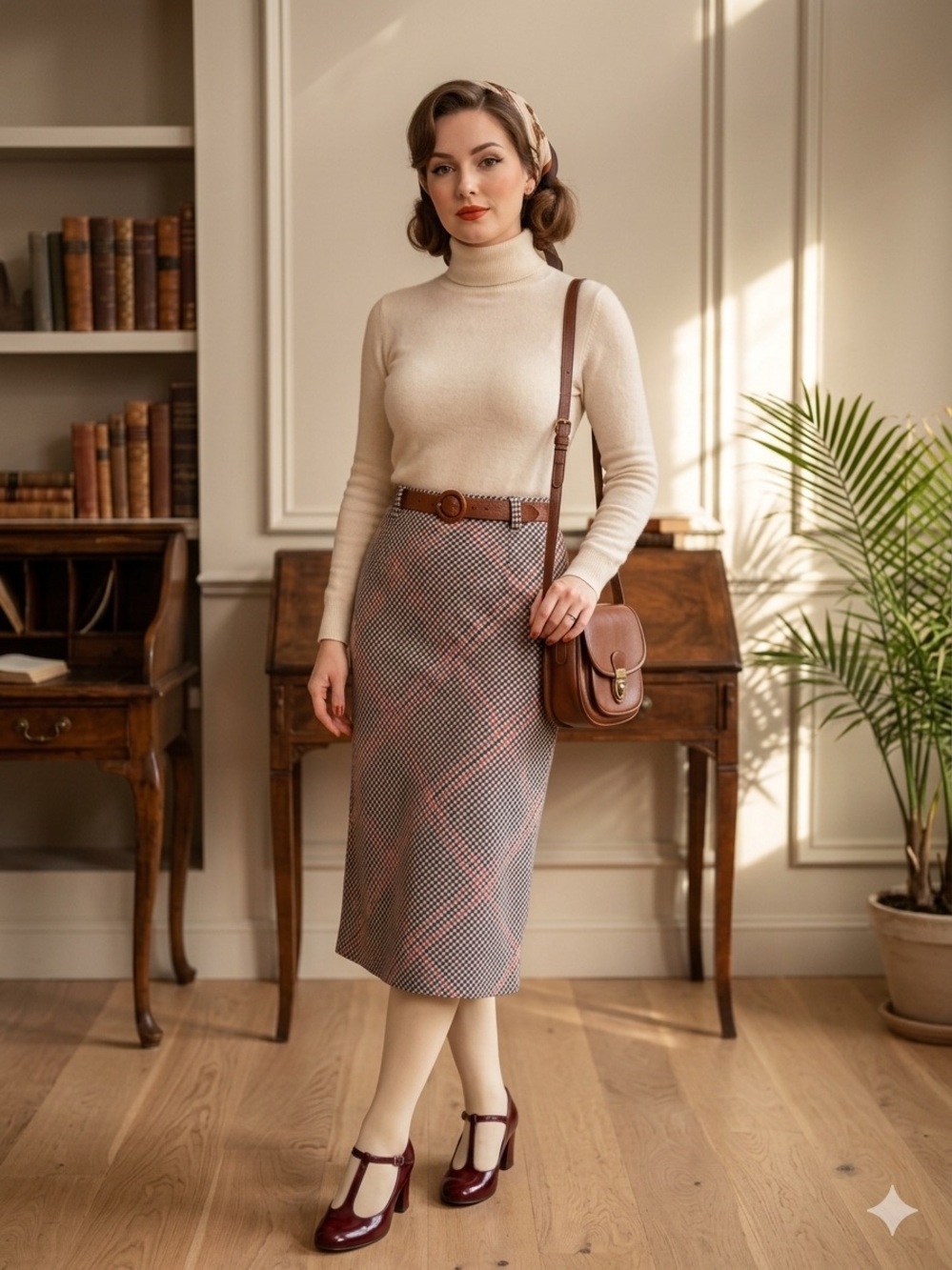Dark Academia Plaid Midi Pencil Skirt - Vintage 90s Corporate Chic Sz 8